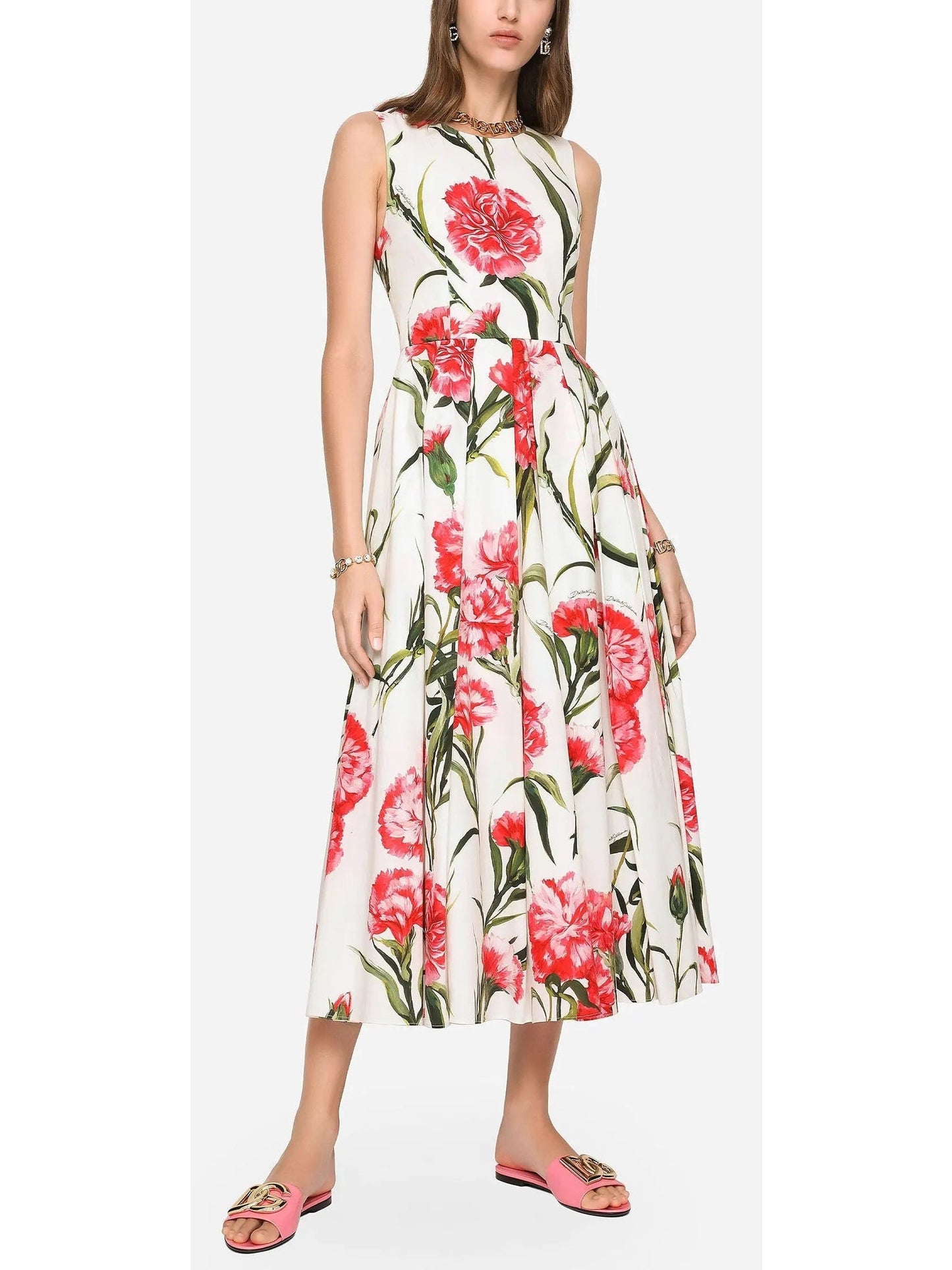 Carnation-Printed Midi Dress - Dresses