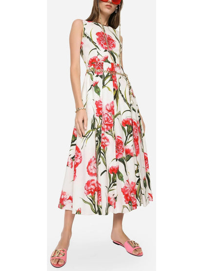 Carnation-Printed Midi Dress - Dresses