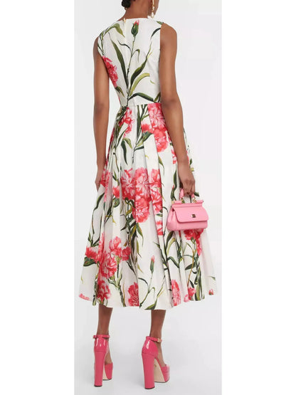 Carnation-Printed Midi Dress - Dresses