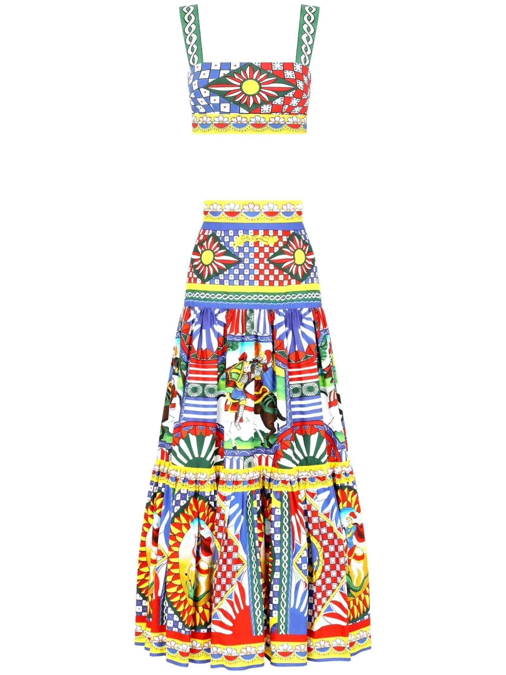 Carretto Print Crop Top and Skirt Set - s - Suits & Sets