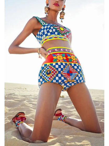 Carretto Print Crop Top and Skirt Set - Suits & Sets