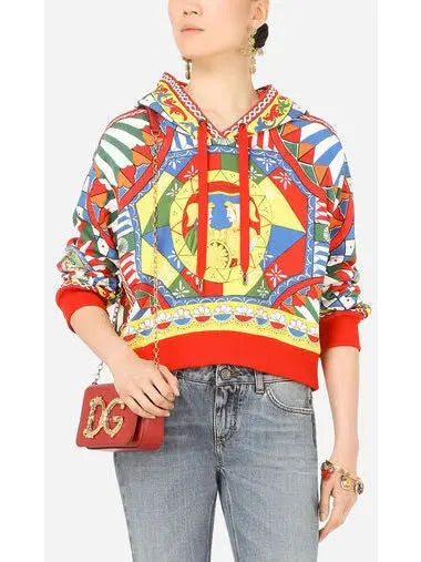 Carretto-Print Cropped Jersey Hoodie - Tops