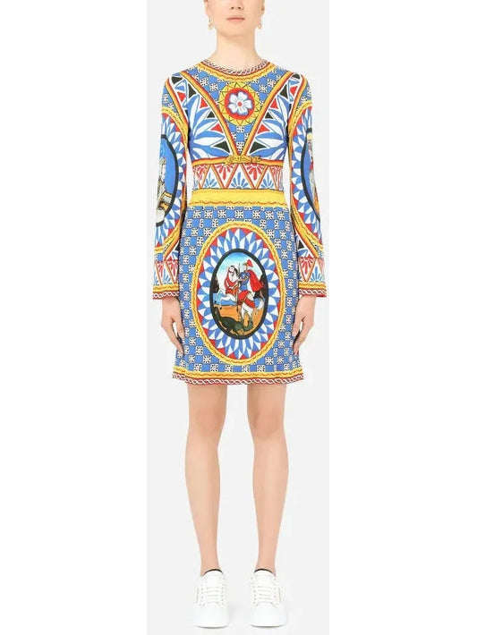 Carretto Print Short Dress in Multicolor - s - Dresses