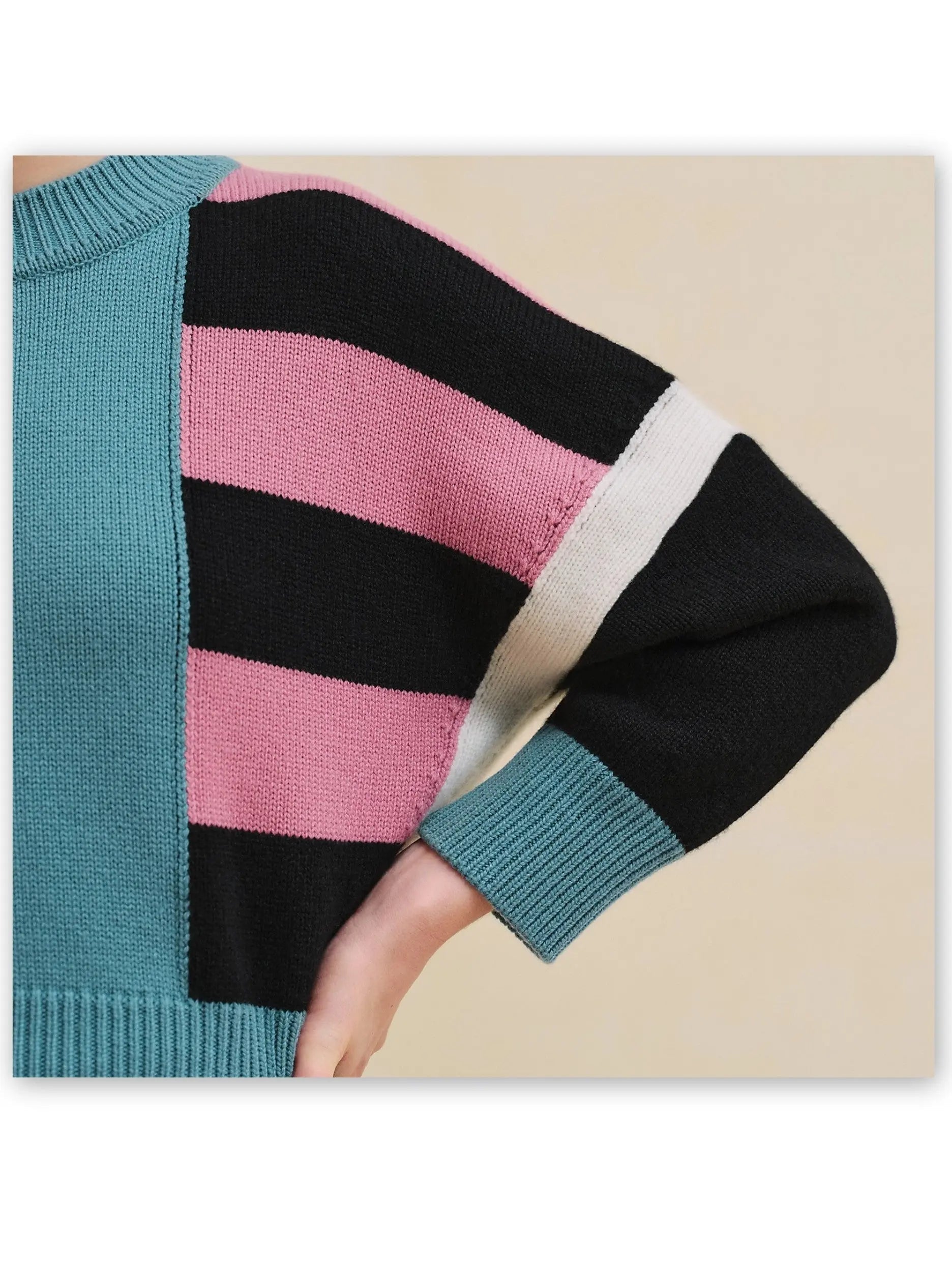 Cashmere Knit Paneled Striped Multicolor Sweater - Sweaters & Knitwear