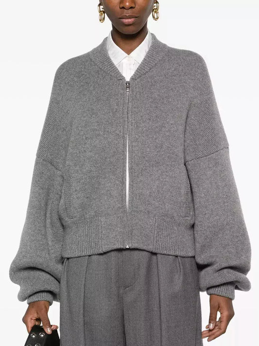 Cashmere Knit Zip Cardigan Sweater in Grey - Sweaters & Knitwear