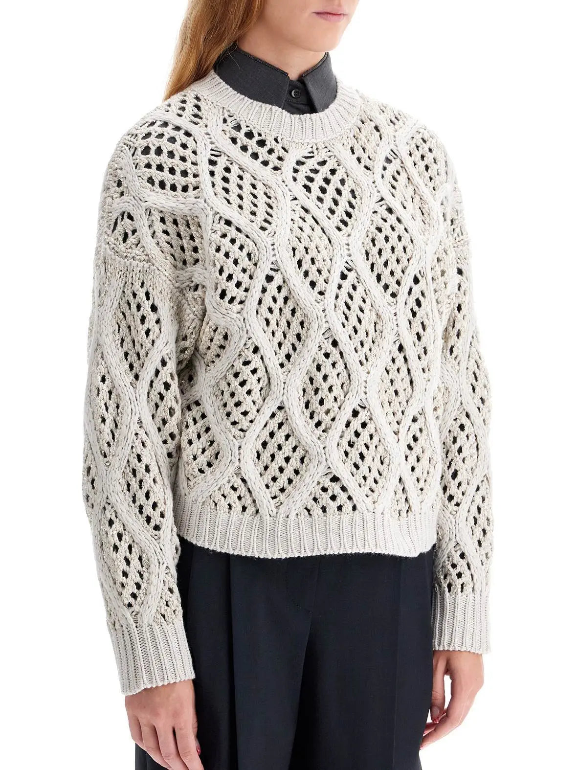 Cashmere Open-Knit Sweater with Sequin Detail - Sweaters & Knitwear