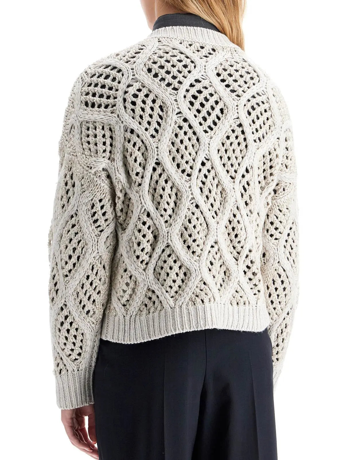 Cashmere Open-Knit Sweater with Sequin Detail - Sweaters & Knitwear