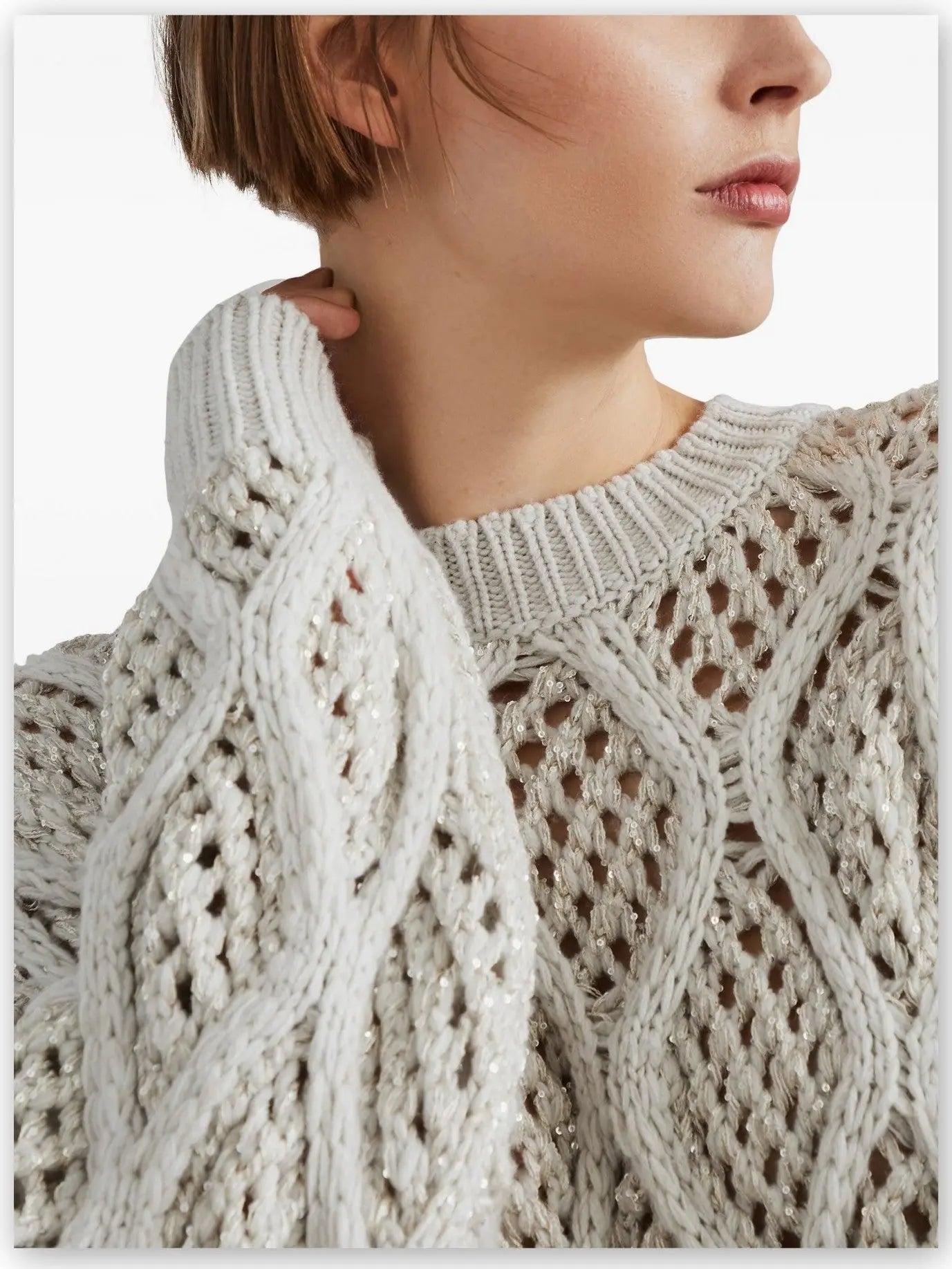 Cashmere Open-Knit Sweater with Sequin Detail - Sweaters & Knitwear