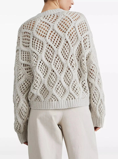 Cashmere Open-Knit Sweater with Sequin Detail - Sweaters & Knitwear