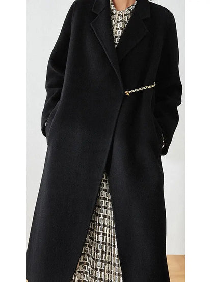 Chain-Embellished Wool Coat - Black Dark Turquoise or Cream - Coats