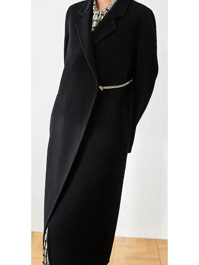 Chain-Embellished Wool Coat - Black Dark Turquoise or Cream - Coats