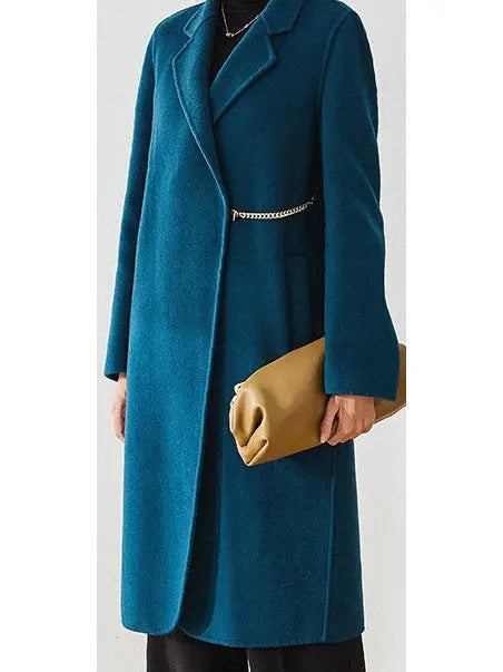 Chain-Embellished Wool Coat - Black Dark Turquoise or Cream - Coats