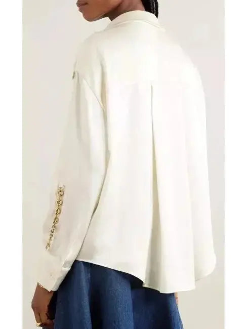 Chain-Sleeve Satin Shirt Ivory - Tops