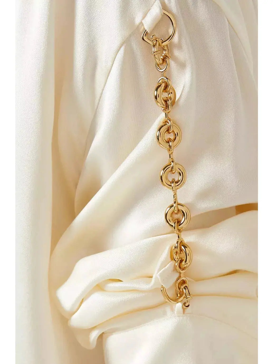 Chain-Sleeve Satin Shirt Ivory - Tops