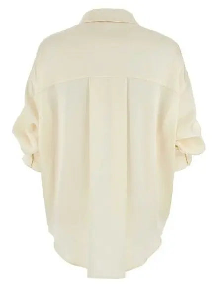 Chain-Sleeve Satin Shirt Ivory - Tops