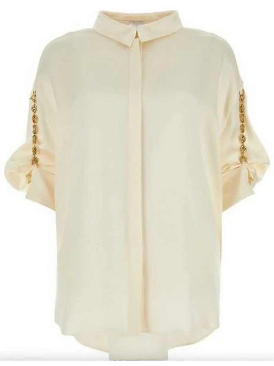 Chain-Sleeve Satin Shirt Ivory - Tops