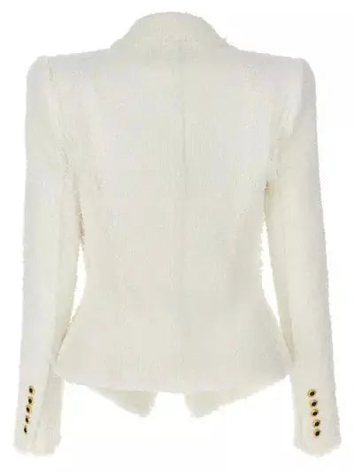 Chain-Trim White Tweed Blazer - Jackets