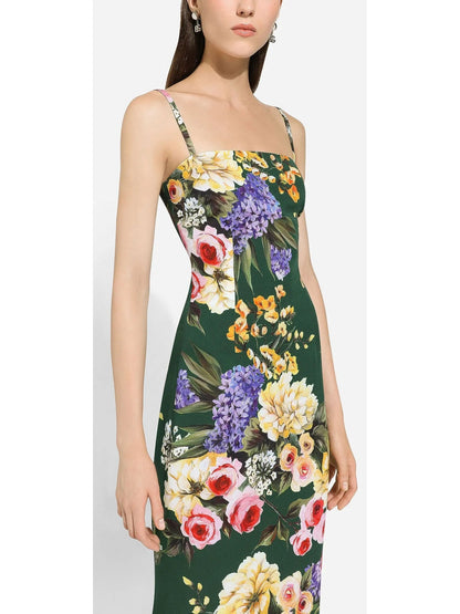 Charmeuse Dress with Garden Print - Dresses