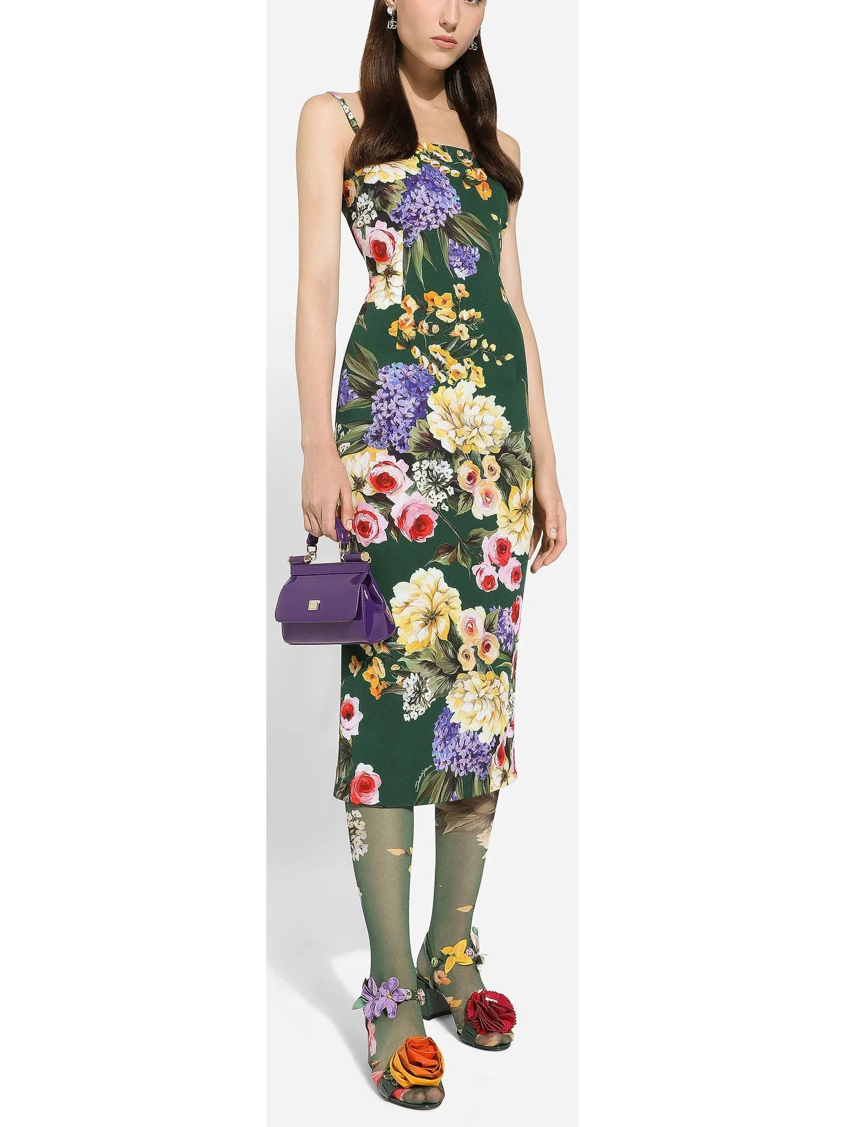 Charmeuse Dress with Garden Print - Dresses