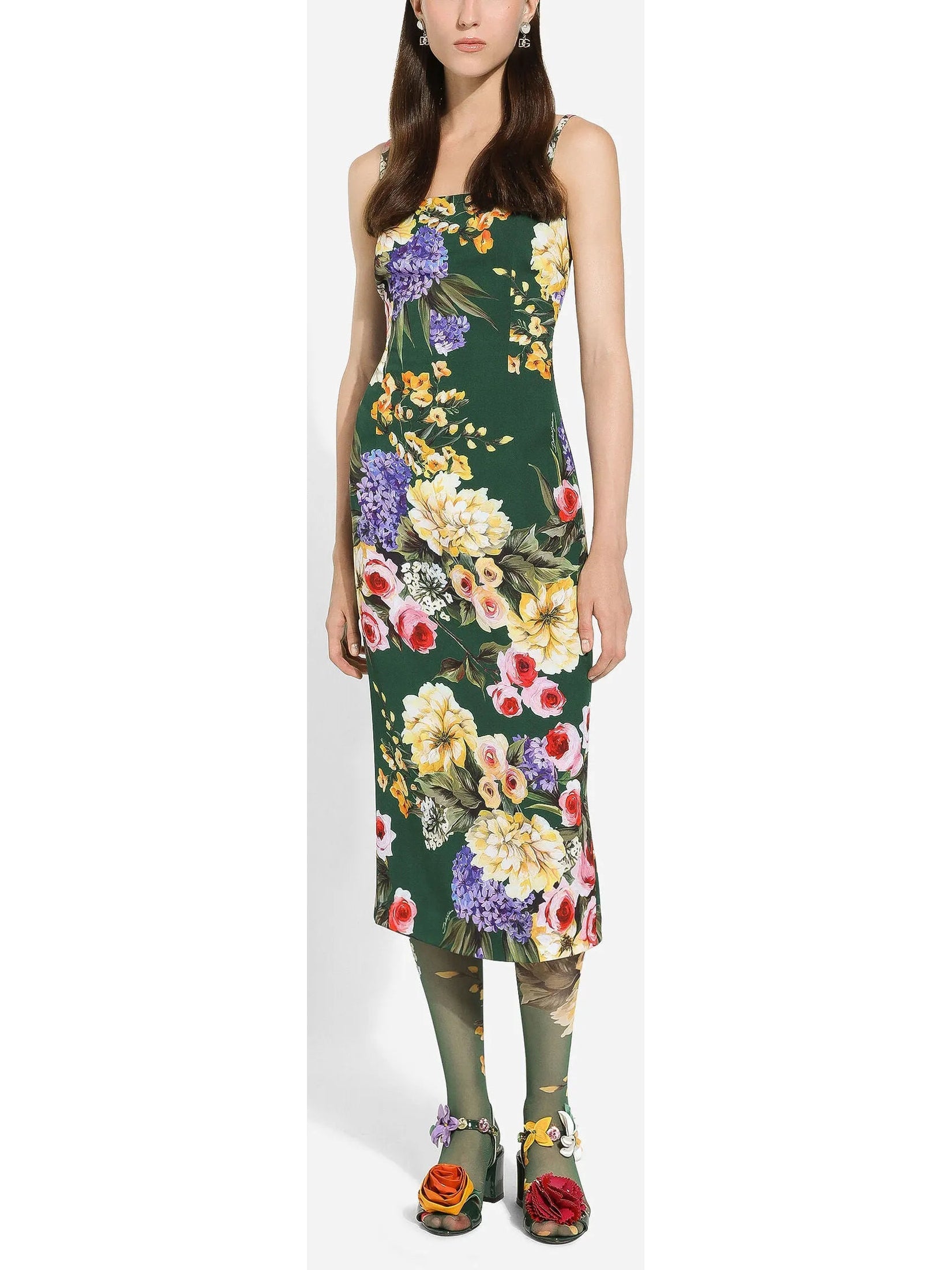 Charmeuse Dress with Garden Print - Dresses