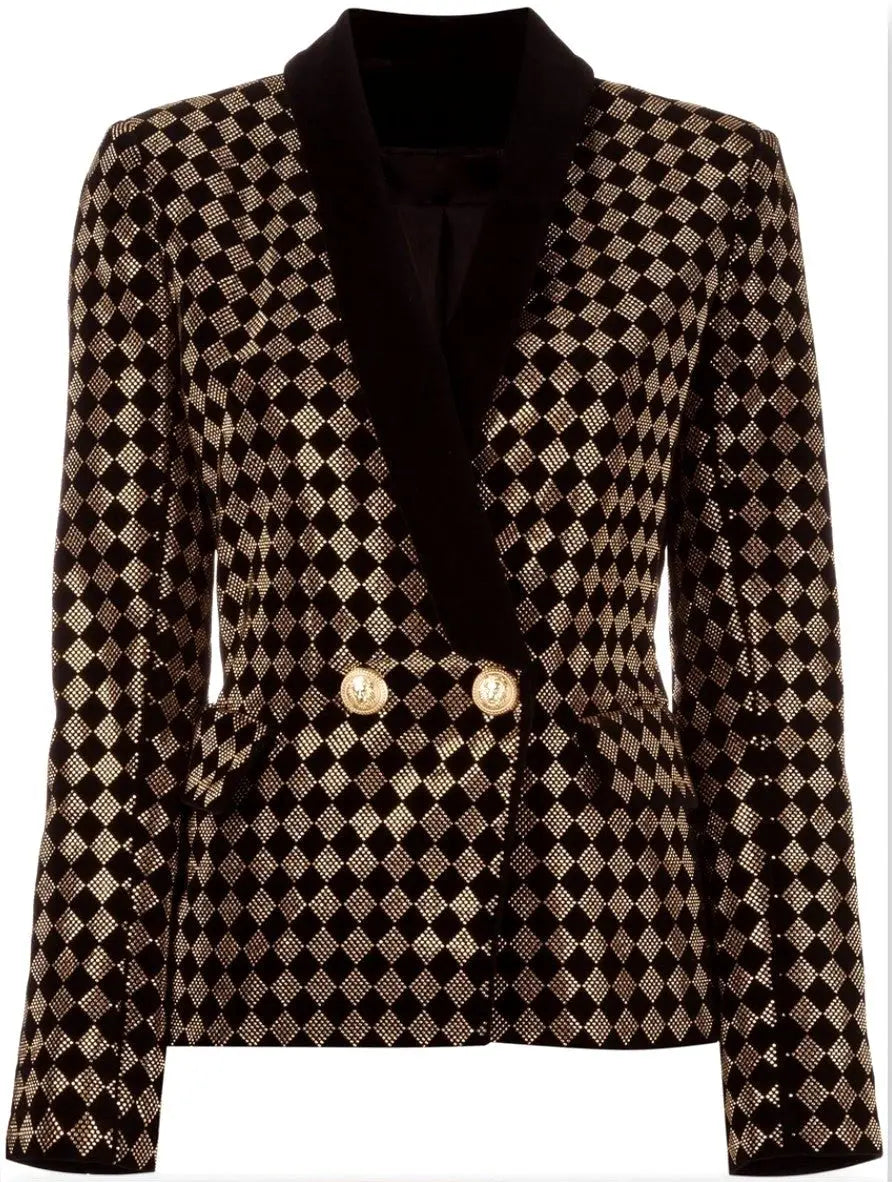 Check Crystal-Studded Blazer - Jackets