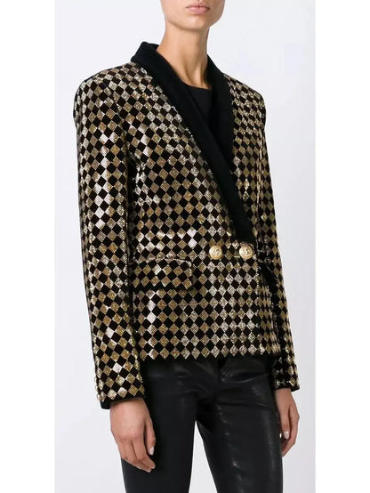 Check Crystal-Studded Blazer - Jackets