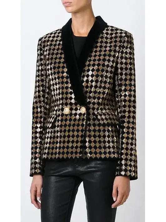 Check Crystal-Studded Blazer - Jackets