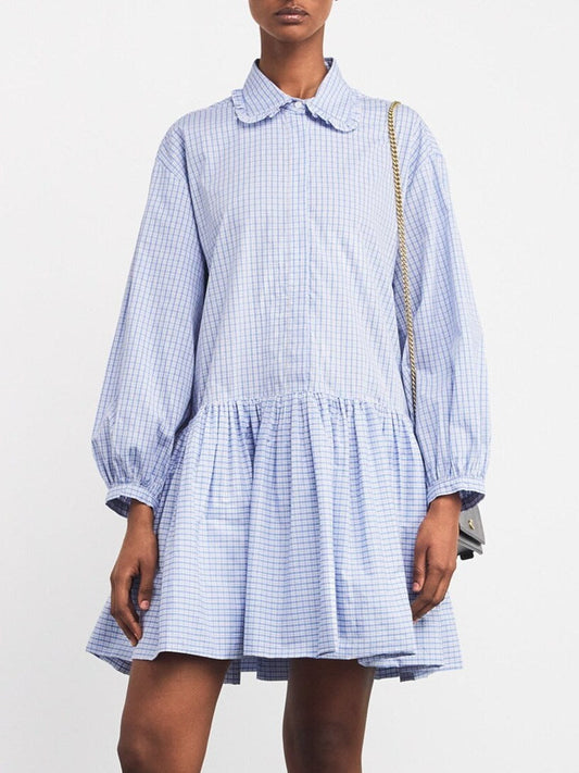 Check Print Cotton Shirt Mini Dress - Dresses