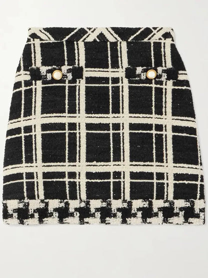 Check Tweed Wool-Blend Mini Skirt - Skirts