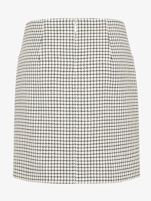 Check Wool Mini Skirt in White and Black - Skirts