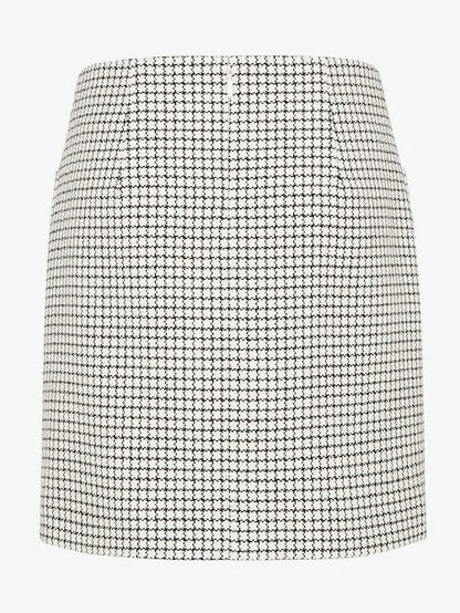 Check Wool Mini Skirt in White and Black - Skirts