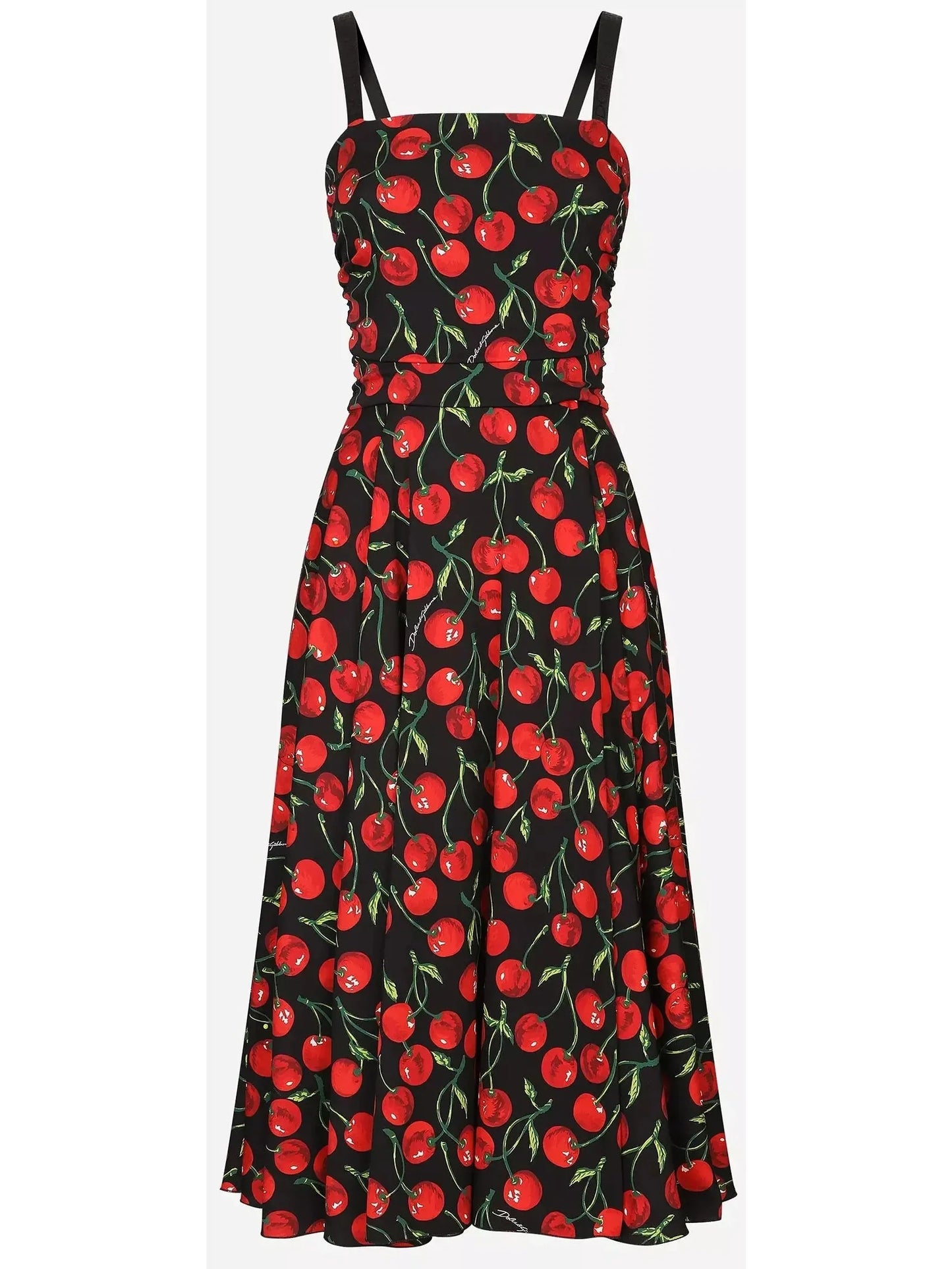 Cherry-Print Charmeuse Calf-Length Dress - small - Dresses