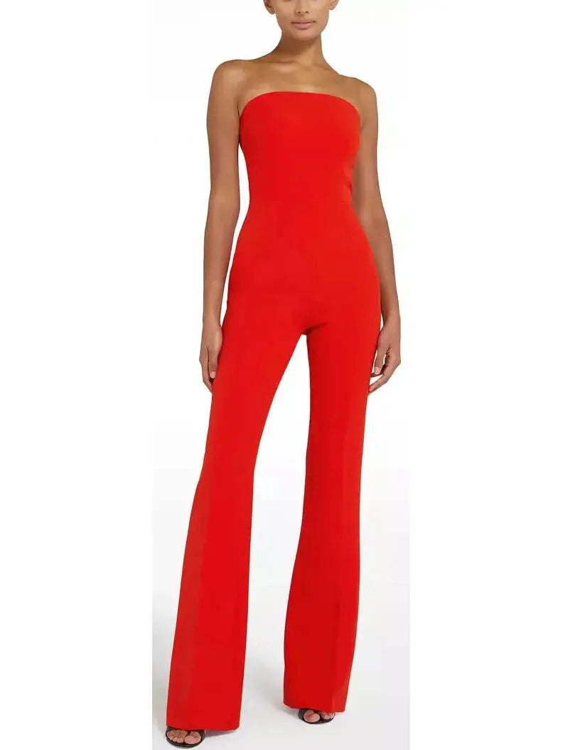 Cherry Red Cropped Cape and Myrine Jumpsuit Set - Suits & Sets