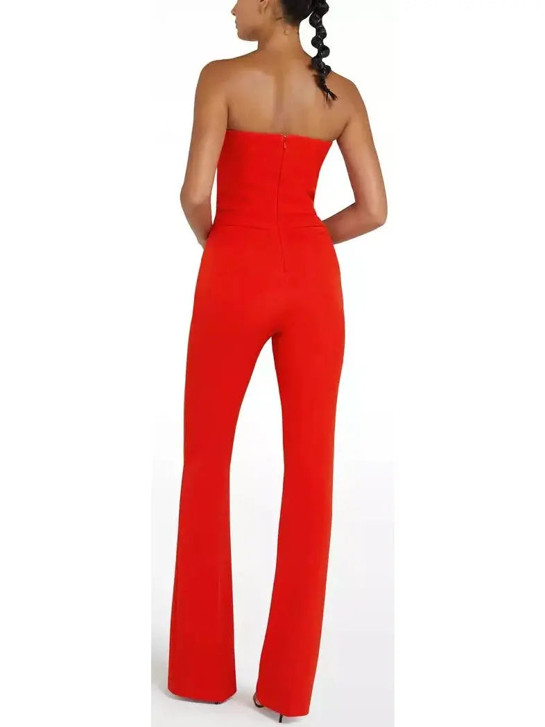 Cherry Red Cropped Cape and Myrine Jumpsuit Set - Suits & Sets