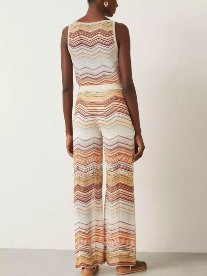 Chevron Knit Cropped Tank and Pant Set - Suits & Sets