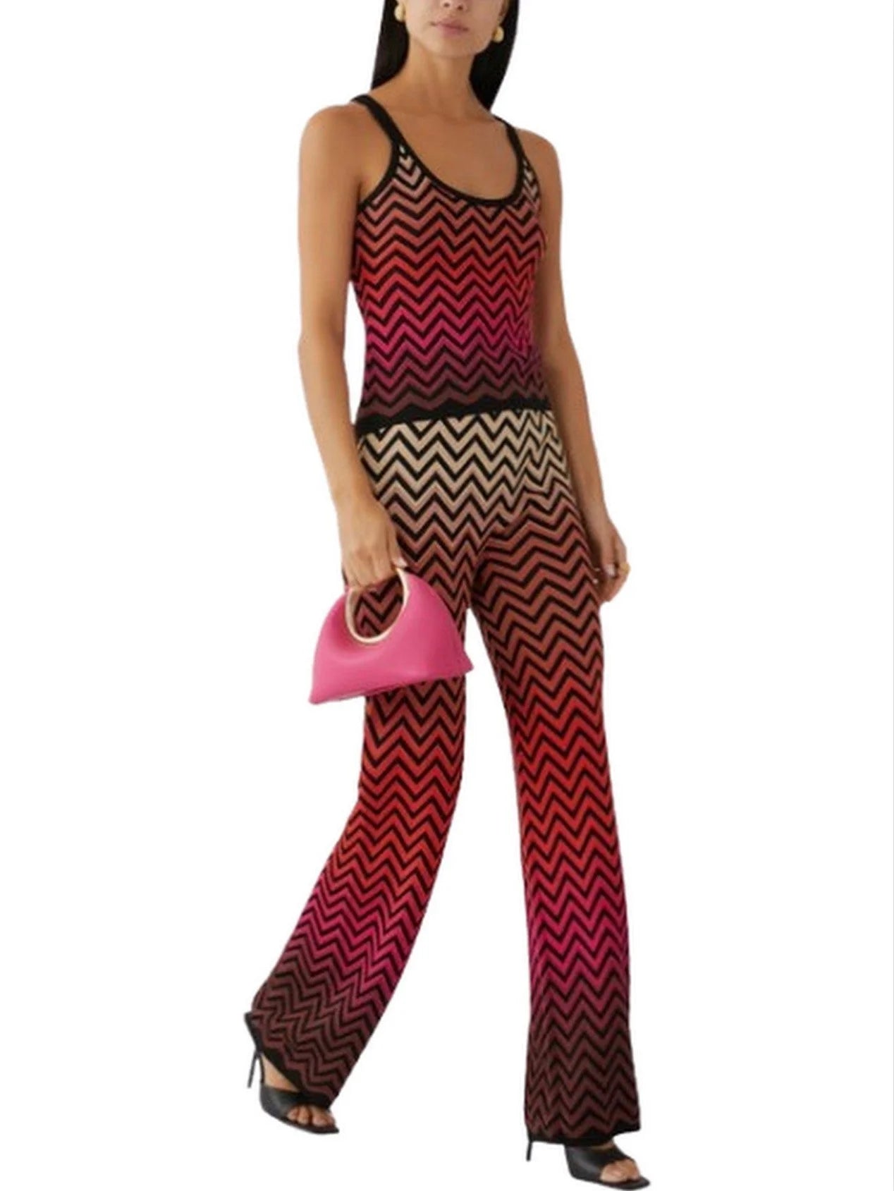 Chevron Knit Cropped Tank and Pant Set in Multicolor - Suits & Sets