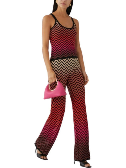 Chevron Knit Cropped Tank and Pant Set in Multicolor - Suits & Sets