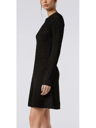 Chevron Knit Wool-Blend Short Dress Black - Dresses