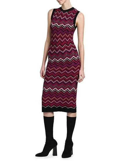 Chevron Sleeveless Knit Midi-Dress - Dresses