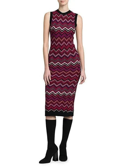 Chevron Sleeveless Knit Midi-Dress - Dresses