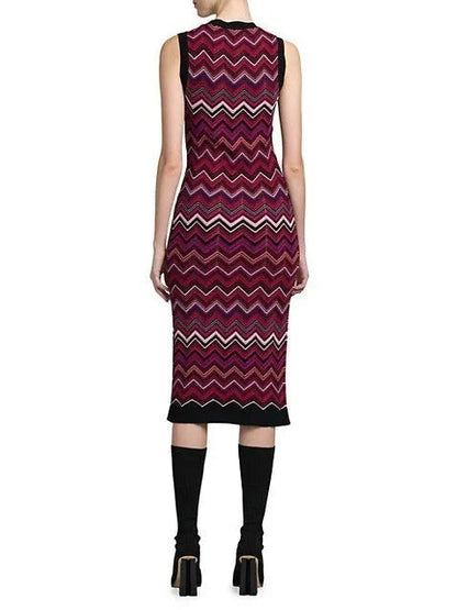 Chevron Sleeveless Knit Midi-Dress - Dresses