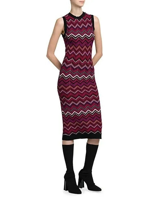 Chevron Sleeveless Knit Midi-Dress - Dresses