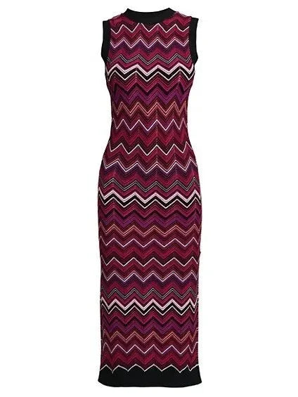 Chevron Sleeveless Knit Midi-Dress - small - Dresses