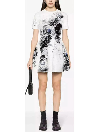 Chiaroscuro Floral Print Short Dress - Dresses