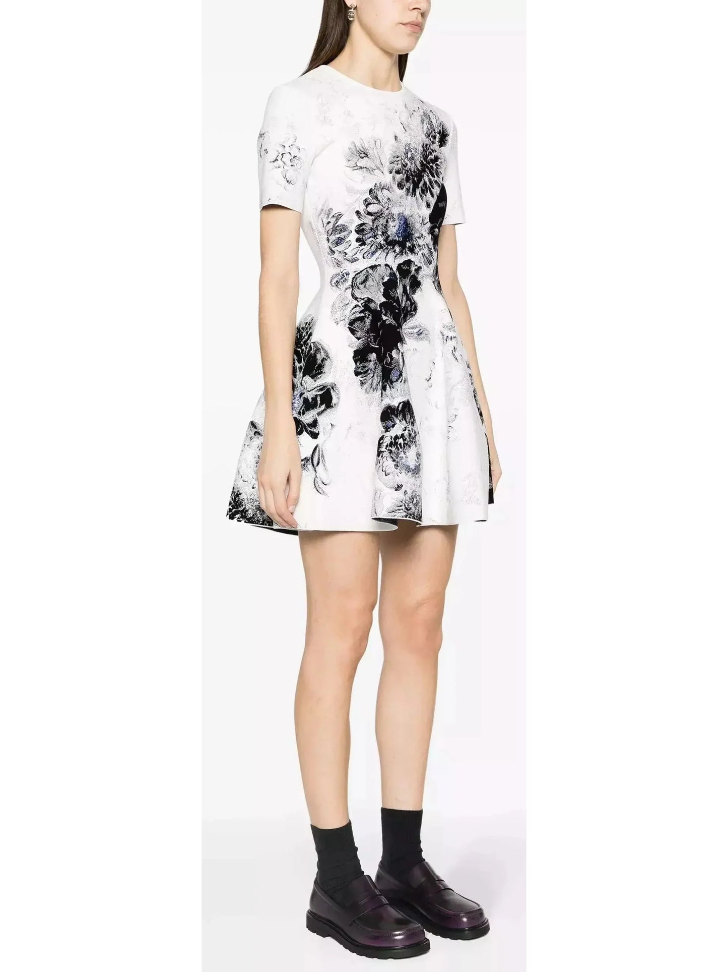 Chiaroscuro Floral Print Short Dress - Dresses