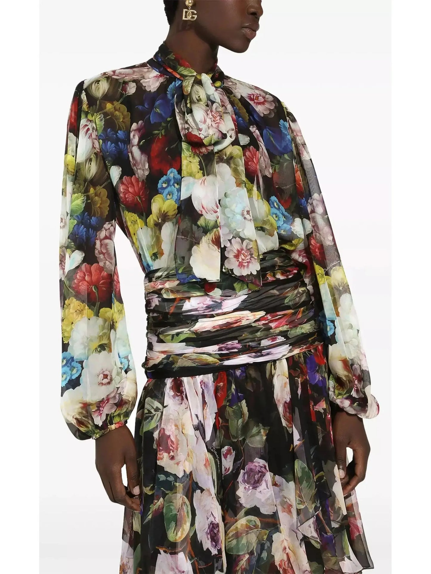 Chiffon Shirt with Nocturnal Flower Print - Tops