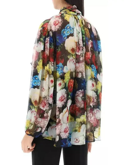 Chiffon Shirt with Nocturnal Flower Print - Tops