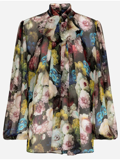 Chiffon Shirt with Nocturnal Flower Print - Tops