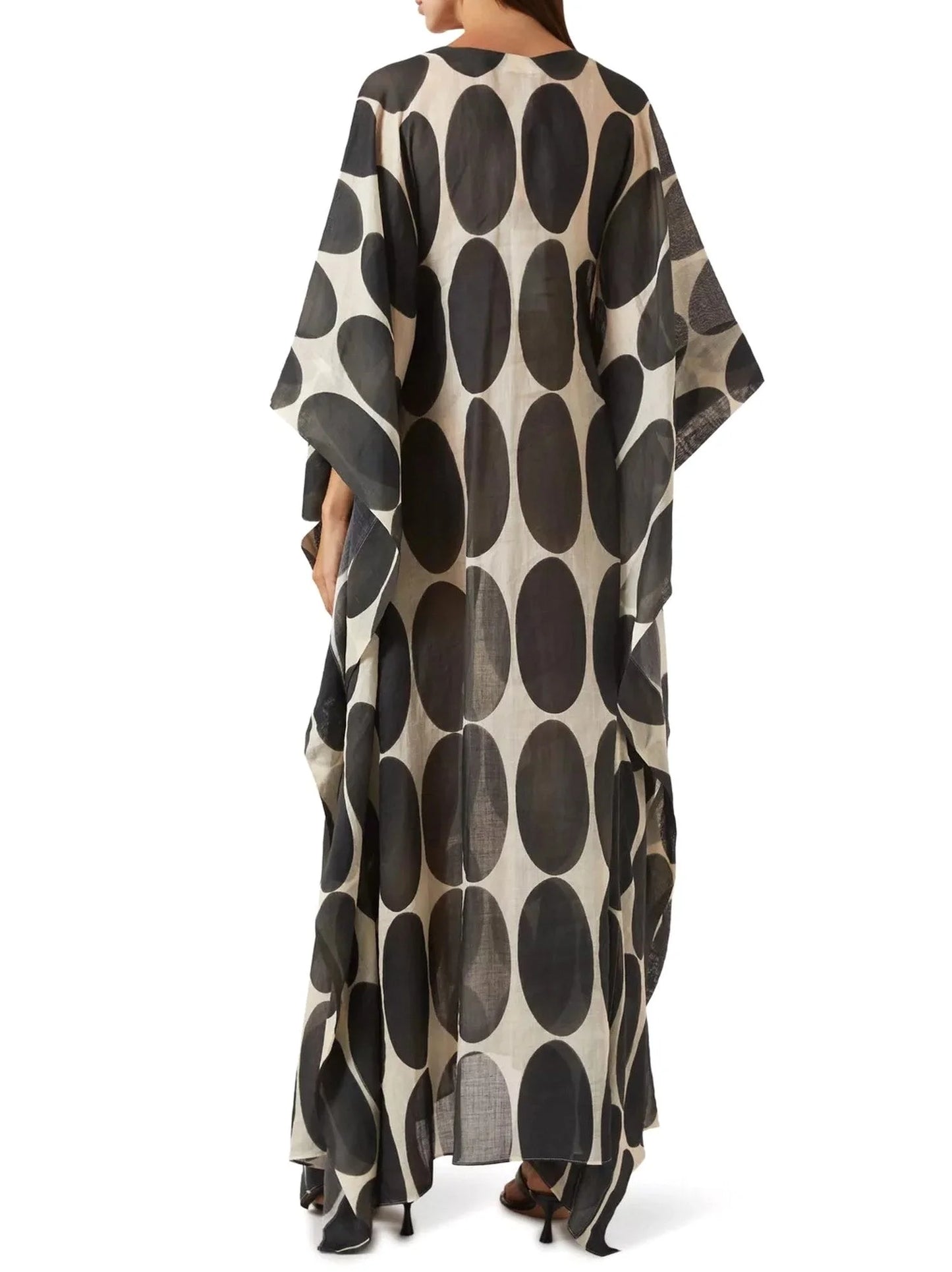 Circle Printed V-Neck Kaftan with Drawstrings - Dresses