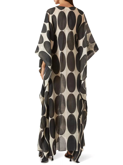 Circle Printed V-Neck Kaftan with Drawstrings - Dresses